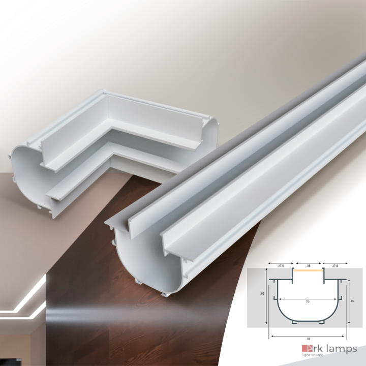 Perfil LED Embutir No Frame Indiretta 88×55mm Ark Lamps PL131 — aplicação em sanca