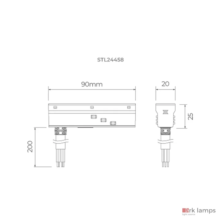 S.LINE Alimentador 6 Vias para Trilho · Stella · STL24458PTO — desenho técnico com medidas