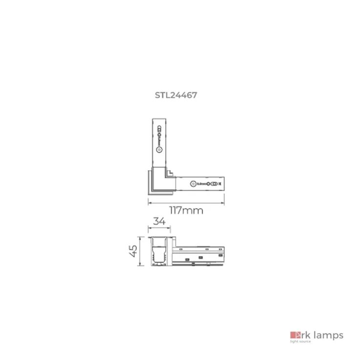 S.LINE Conexão L Horizontal P/ Trilho Embutir · Stella · STL24467BR — desenho técnico com medidas