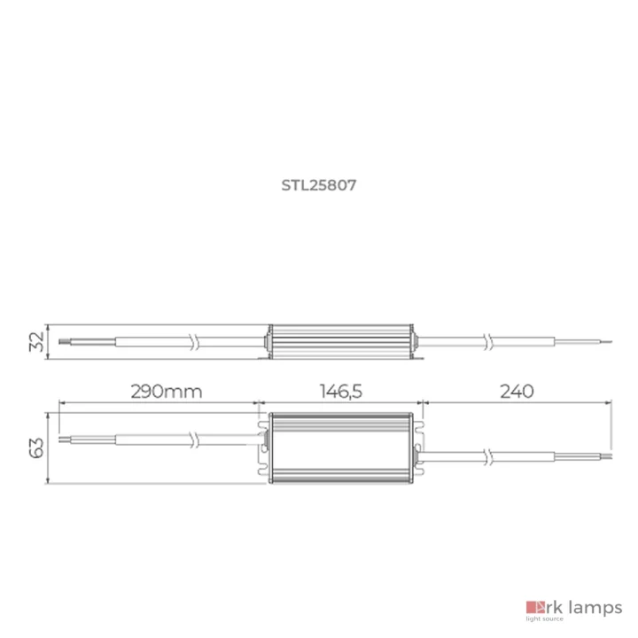 Fonte 12V PRO AFP 75W IP67 · Stella · STL25807 — desenho técnico com medidas