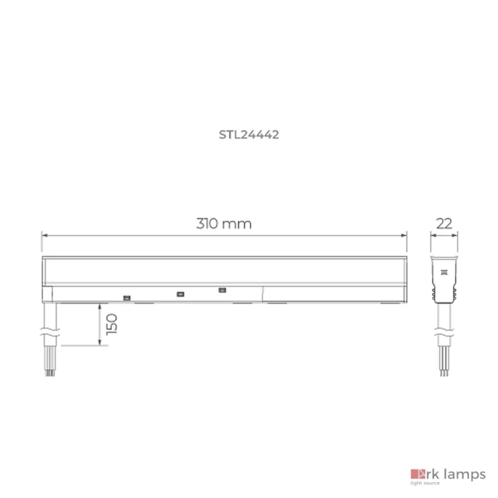 S.LINE Fonte 24V para Trilho 100W · Stella · STL24442PTO — desenho técnico com medidas