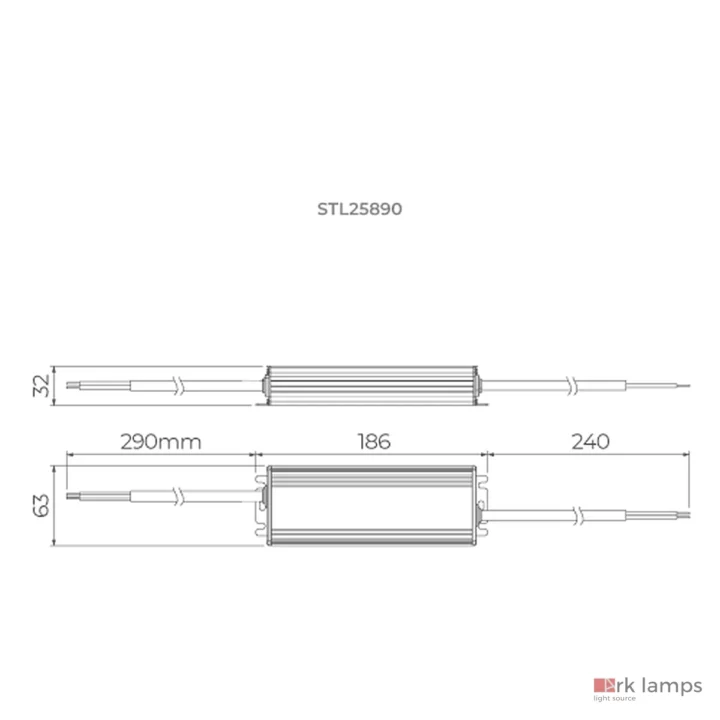 Fonte 24V PRO AFP 150W IP67 · Stella · STL25890 — desenho técnico com medidas