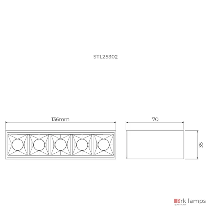 Square Micro Sobrepor 5F 11W 510lm 30° · Stella · STL25302PTO-BP/27 — desenho técnico com medidas
