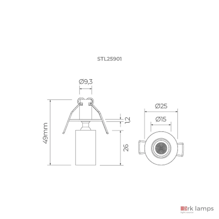 Móbili Micro Direcionável Spot 12V 1,5W 120lm · Stella · STL25901BR/30 — desenho técnico com medidas