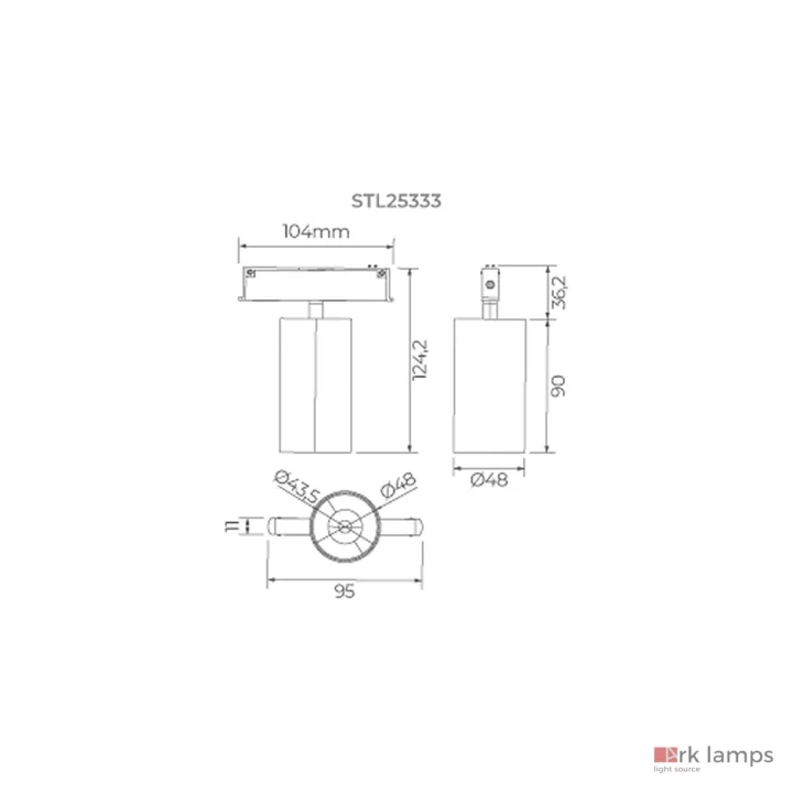 Trace Micro Spot 24V 12W 727lm 36° · Stella · STL25333BR/27 — desenho técnico com medidas